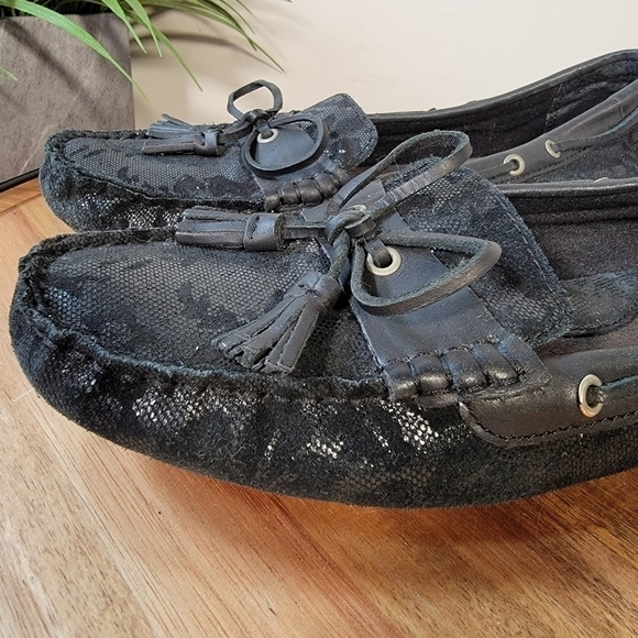 b.o.c. Black leather slip on loafers Size 11 driving shoes with tassels shimmery - Picture 8 of 17